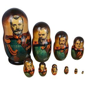 Large Hand-Painted‎ Russian Emperor Matryoshka Babushka Nesting Dolls Set Czars